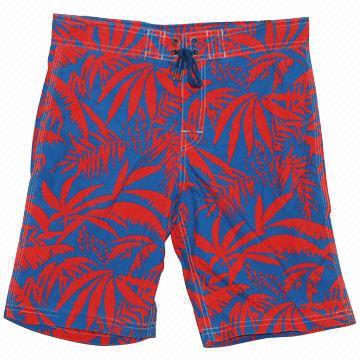 Men's swimming shorts, nylon fabric, printing, garment washed