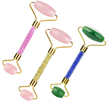 New Rhinestone Jade Roller Facial Massager Rose Quartz V Face Rollers Anti-Cellulite Massager Natural Stone Neck Care Beauty Set