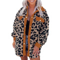 Frauen Leopard Teddy Fleece Shacket Jacke