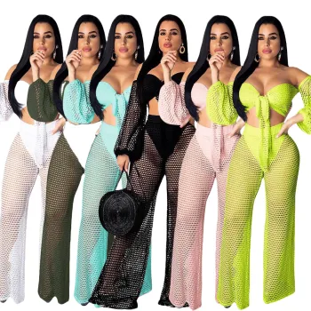 Women's Neon Crochet Bikini Mesh Swimsuit Set for Beach