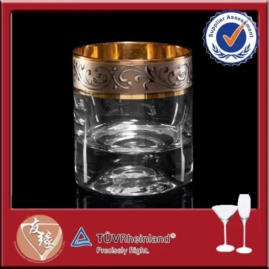 6.3oz decorative gold plated whisky glass with thick bottom
