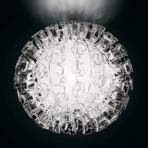 White Lacquer Semi Flush Glass Ceiling Chandelier