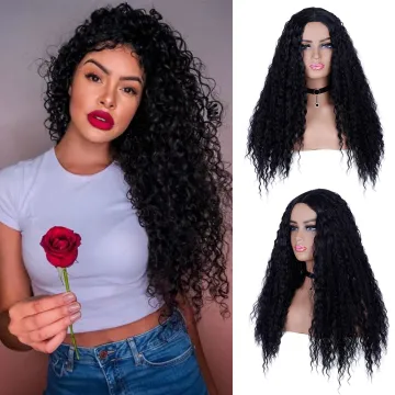 FZY Wholesale Price Good Omens Cosplay natural black middle part long water wave curly  Synthetic hair Wigs Vendor