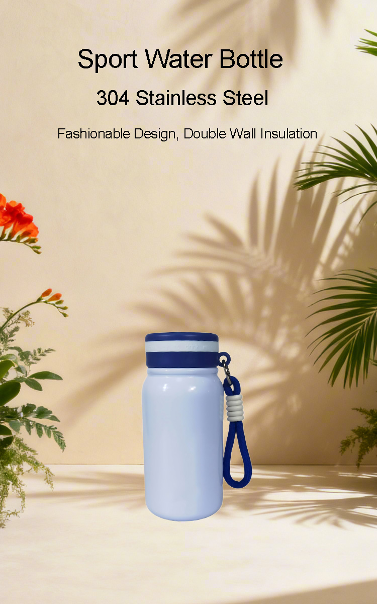 400ml blue insulated kids water bottle with strap