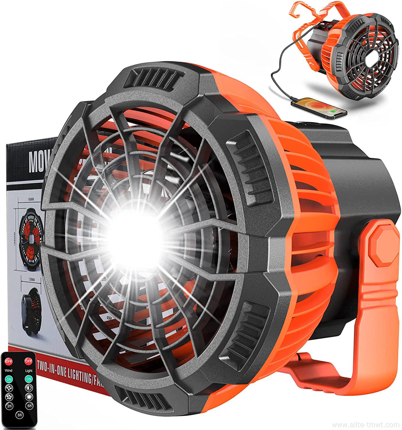 USB Rechargeable Camping Fan with LED Lantern