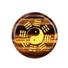 Yellow Tiger Eye Stone 25MM Circular Disc Mat Handmade Craved Pattern-Taiji Bagua For Home Decor