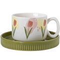 porcelain latte cup coffee cup ceramic tea cup set stackable mug and saucer with tulip pattern