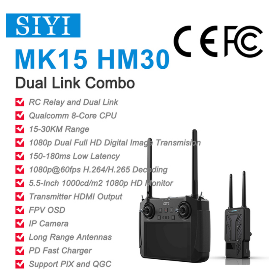 Bộ điều khiển kết hợp SIYI MK15 HM30 DL 1080p FPV