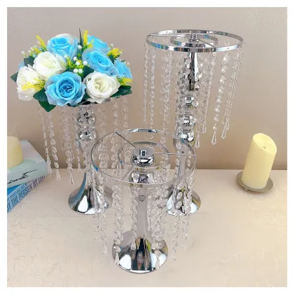 Tall Candle Stand with Flower Vase Decor - Wedding Centerpieces Metal Flower Stand