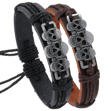 Gelang kulit steampunk dengan daya tarikan antik dan reka bentuk tengkorak untuk lelaki