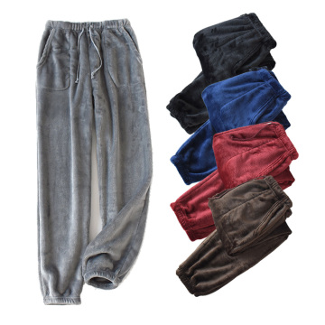 Winter Thick Plush Men's Sleep Pants Casual Pocket Pajama High Waist Loose Plus Velvet Home Pants Coral Fleece Male Sleepwear
