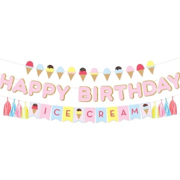 Happy Birthday Banner Flags Ice Cream Theme Paper Garland for kids Birthday Party Supplies