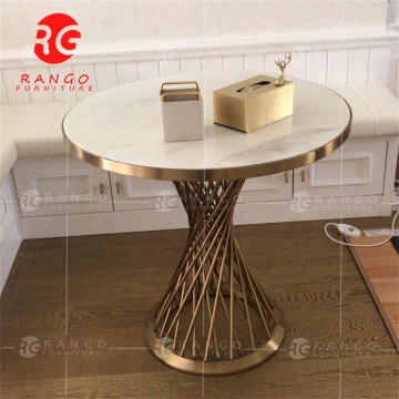 50cm Gold Stainless Steel Base White Marble Side Table