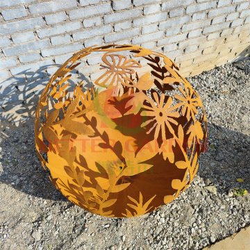 Corten Steel Fire Balls Outdoor Fire Pit: Spherical Decorative Flames