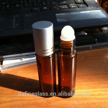 Round perfume Glass Bottle with colored cap , small roll on perfume clear/amber bottle glass