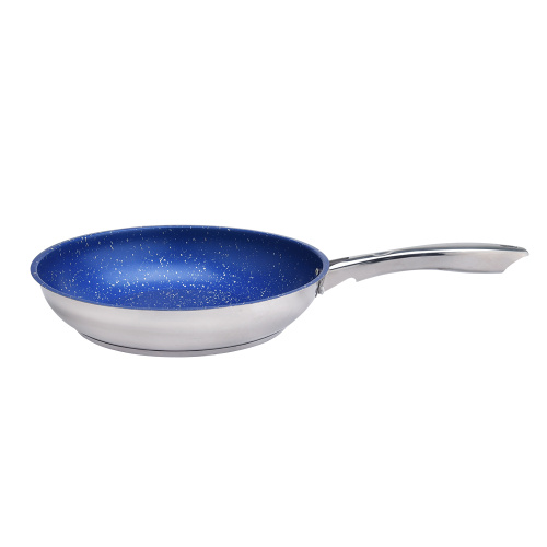 Cooking frying pan with blue marble non-stick coating