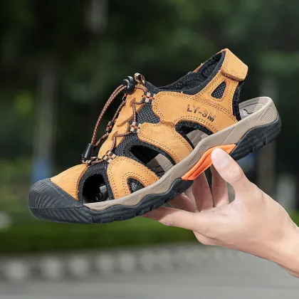 Men's Cowhide Outdoor Beach Shoes - Casual Sandals for Summer (Plus Size)