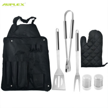 6 Pcs Set Outdoor BBQ Accessories Latest Design With Apron Stainless Steel Tongs Turner Fork Barbecue Tools Set BBQ Gadgets