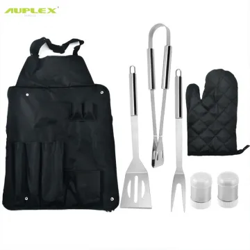 6 Pcs Set Outdoor BBQ Accessories Latest Design With Apron Stainless Steel Tongs Turner Fork Barbecue Tools Set BBQ Gadgets