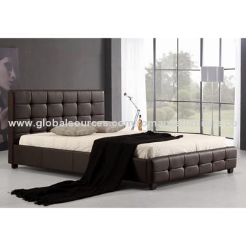 Leather Bed, Made of PU Leather with Solid Wood, Available in Black White Brown