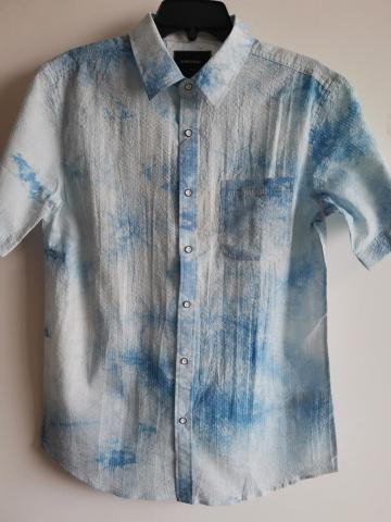 Men Casual Seersucker Cotton Print Short SLeeve Shirt