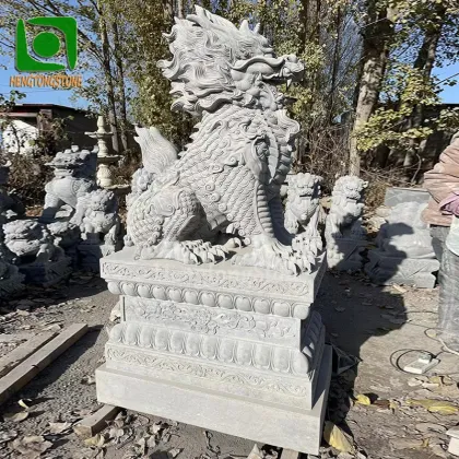 Large Outdoor Gray Marble Chinese Kylin Sculpture