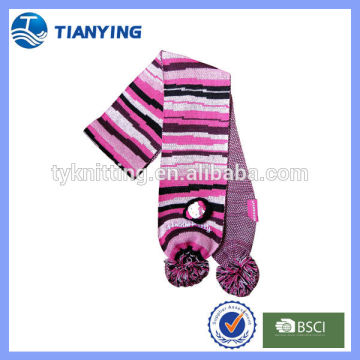 2016 pink pompom knit scarf with cartoon pattern