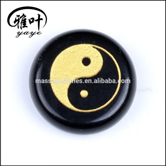 Natural Semi precious Stones Engraved Yin Yang Round Palm Stone