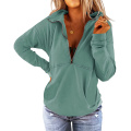 Women's Long Sleeve Lapel Half Zip Up Sweatshirt