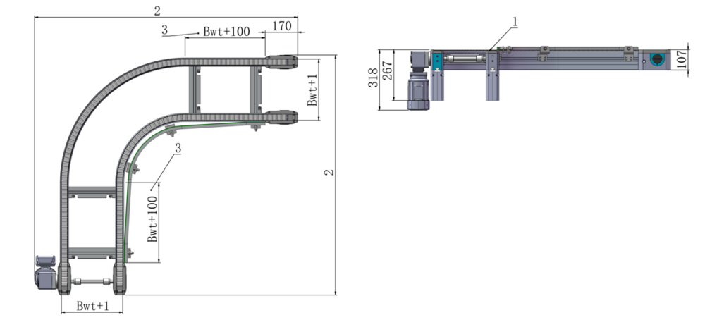 CV90 Flat Top Chain Conveyor Curve in pallet conveyor system