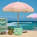 Free Logo Wooden Pole Canvas Waterproof Patio Swimming Pool Sun Garden Beach Outdoor Parasols Umbrella With Tassels