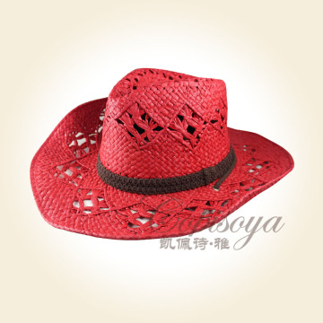 2015 fresh red woven hat cowboy straw hat unisex handmade paper hat