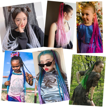 Alileader Colorful Box Ponytail Extensions False Overhead Tail With Rubber Elastic Band Braiding Hair Piece Pigtail Synthetic