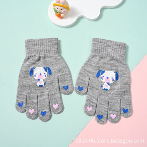 ALLCH Children's Cartoon Knitted Gloves - Warm and Cold-Resistant Five-Finger Cover