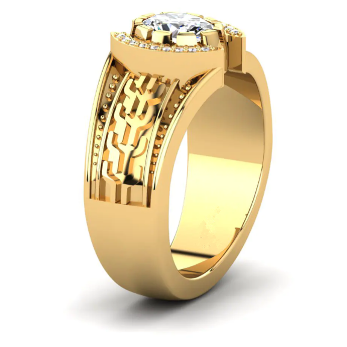 วงโมเดิร์น 14K Gold Oval Lab Diamond Men's Band