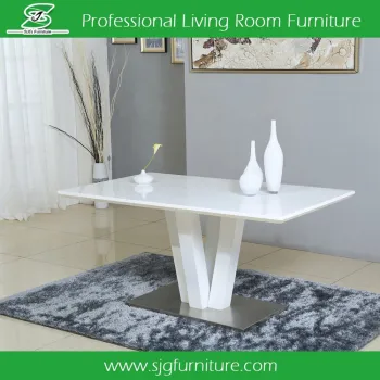 Modern White MDF Dining Table with Metal Base HD-003