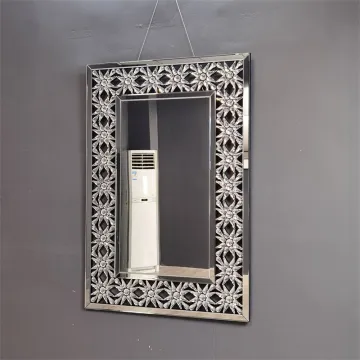 Rectangular Hanging Mirror With Flower Mirror Frame