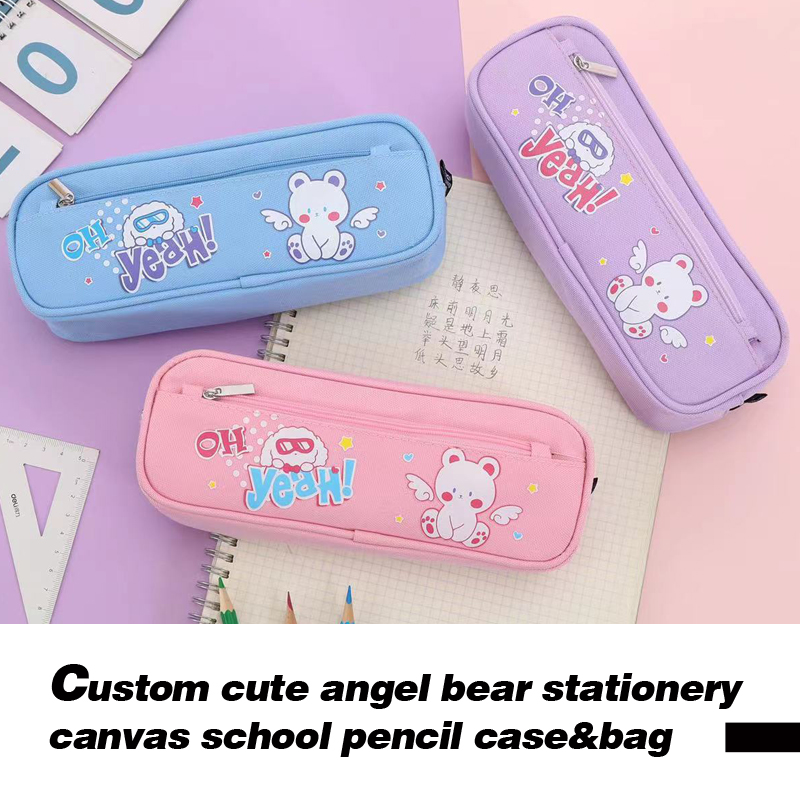 Cas de papeterie de papeterie de style angel mignon personnalisé pour les filles d'école