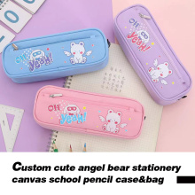 Custom cute angel bear style stationery canvas pencil case for school girls