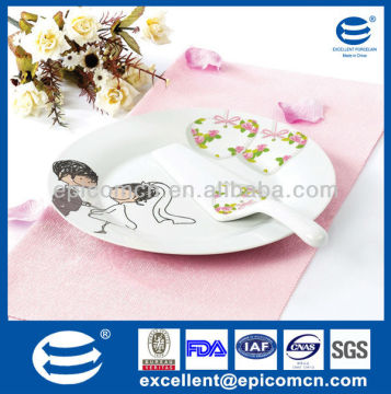 wedding design 2pcs 10.5" round porcelain cake plate with spatula
