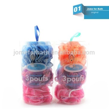 New design! samll mesh bath sponge set travel 5 pieces bath set in pvc canister
