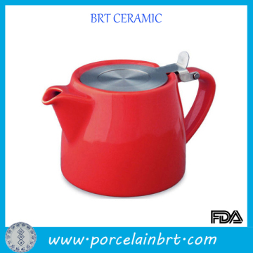 Home Stamp Red Ceramic Teapot with Stainless Steel Lid