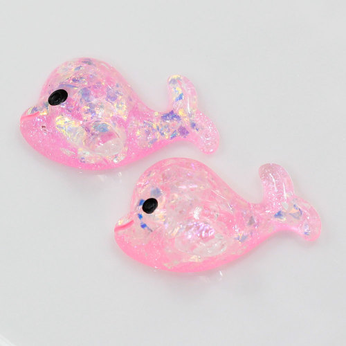 Resinas de espalda plana en forma de ballena Kawaii con purpurina de varios colores transparentes, encantos de decoración artesanal hechos a mano, espaciador, artículos de bricolaje