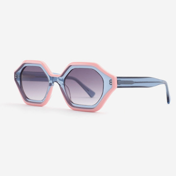 Hexagon and irregular Dimensional acetate Female Sunglasses