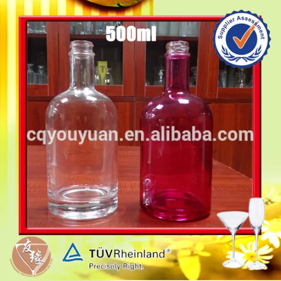 Empty fancy vodka 0.5 l glass bottle with different color