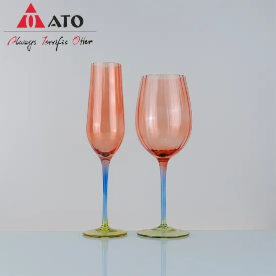 Orange Glass Goblet Pink Hand-blown Wine Glasses