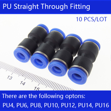 Free shipping 10Pcs/lot Air Pneumatic Straight Push in Connectors Quick Fittings PU4 PU6 PU8 PU10 PU12 PU14 PU16