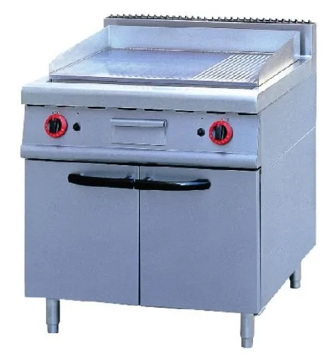 Griddle with cabinet stand griddle 2/3 flat and 1/3 grooved