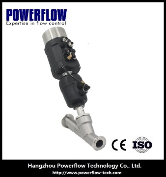Angle valve clamp pneumatically operated with intelligent valve positioner