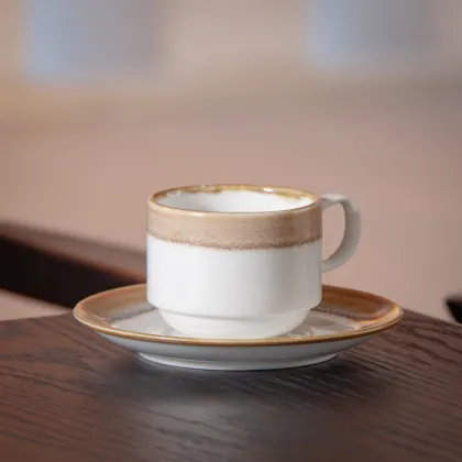 Rustic Porcelain Tea Cup Set with Reactive Glaze Pottery for Afternoon Tea